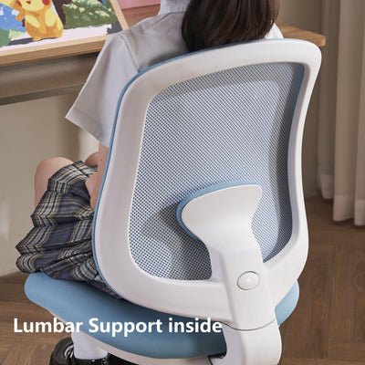 Desk Chair, Ergonomic Study Chair for Kids with Lumbar Support and Footrest, Adjustable Height, Mesh Student Chair with Adjustable backrest, Model Shell (Blue)