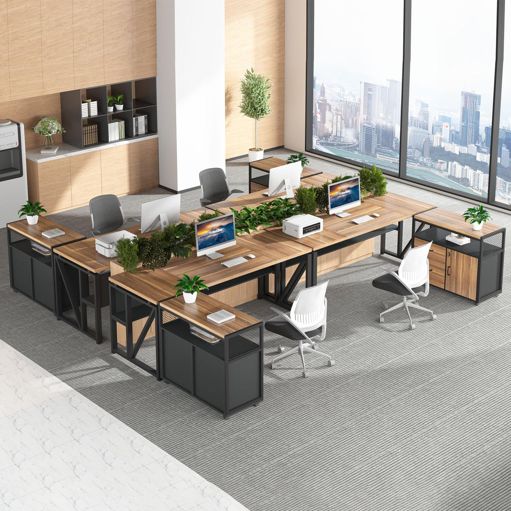 63" L Shaped Desk with Drawer Cabinet, Executive Computer Desk and lateral File Cabinet, 2 Piece Home Office Furniture with Drawers for Hanging File, Doors with Locks (Brown, 63 inches)