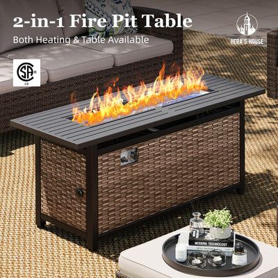 Wicker Patio Furniture Set with Fire Pit Table, Outdoor Rattan Conversation Sofa Sets for Lawn Yard