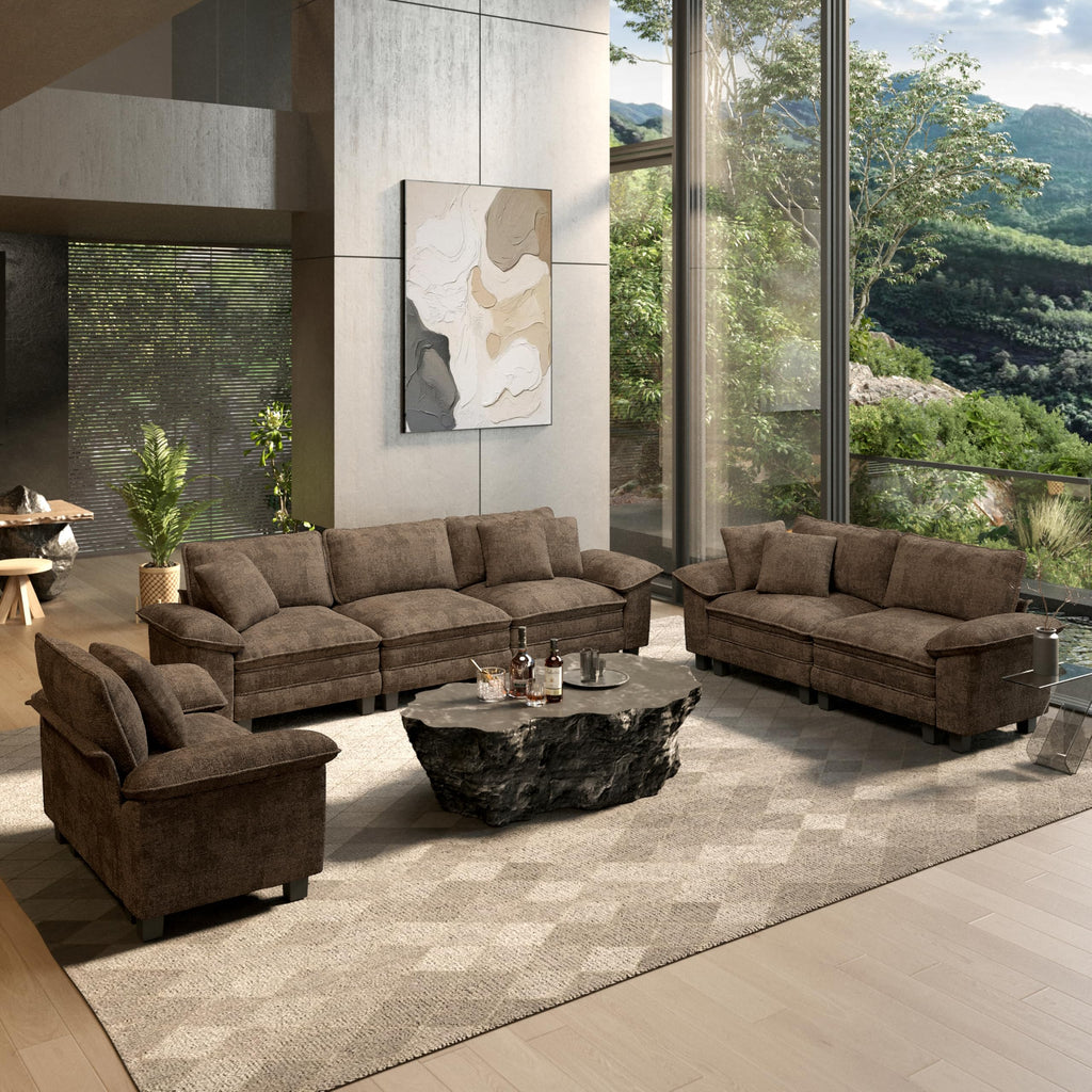 3 Pieces Modular Sectional Sofa Sets, Oversized Couch Set with Loveseats, Comfy Cloud Couches with Throw Pillows, 7-Seater Deep Seat Sofa for Living Room, Chenille Taupe