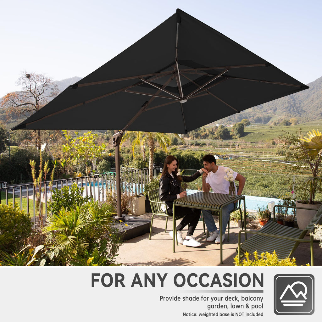 10 X 13 FT Cantilever Outdoor Patio Umbrella with Led Lights Large Heavy Duty 360° Rotation Double Top Offset Rectangular Umbrellas for Backyard Garden Pool Outside Deck, Black