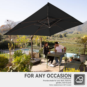 10 X 13 FT Cantilever Outdoor Patio Umbrella with Led Lights Large Heavy Duty 360° Rotation Double Top Offset Rectangular Umbrellas for Backyard Garden Pool Outside Deck, Black