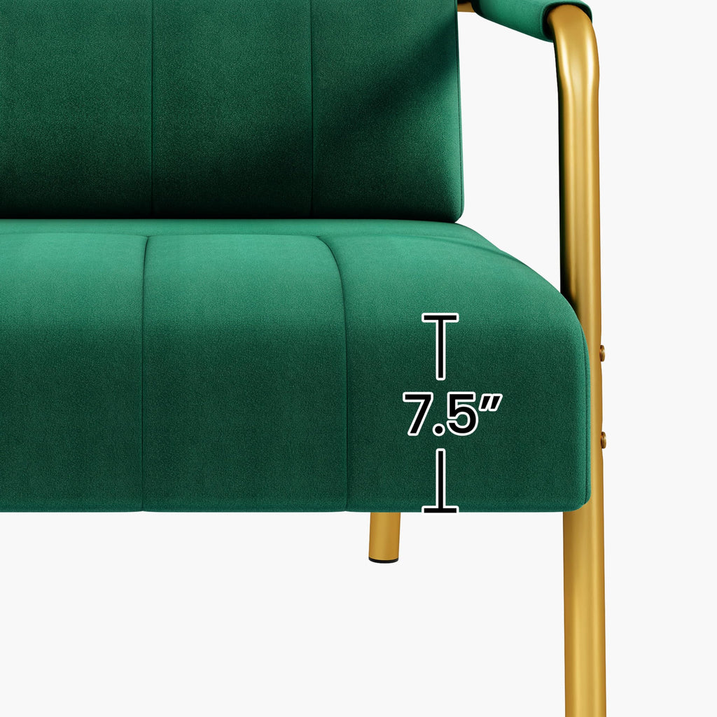 56.5" W Modern Sofa Small Sofa Luxurious Velvet Fabric Couch with Gold-Tone Metal Arms and Legs for Living Room, Home Office, Studio Green