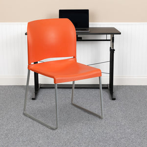 HERCULES Series 880 lb. Capacity Orange Full Back Contoured Stack Chair with Gray Powder Coated Sled Base