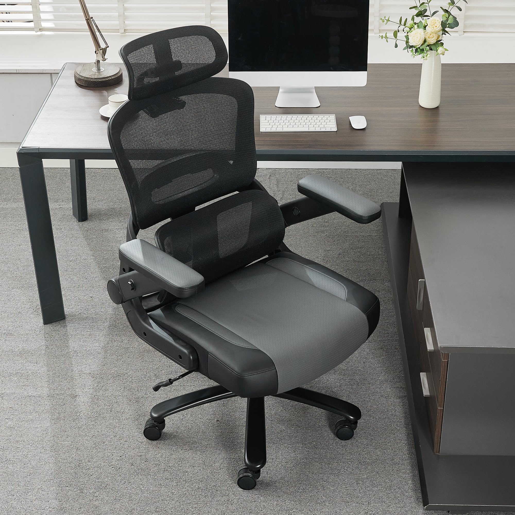 500lbs Big and Tall Office Chair, Large Heavy Duty Executive Computer Chair with 5D Flip Arms,Ergonomic Mesh High Back Desk Chair with Adjustable Lumbar Support 3D Headrest,Thick Spring Cushion