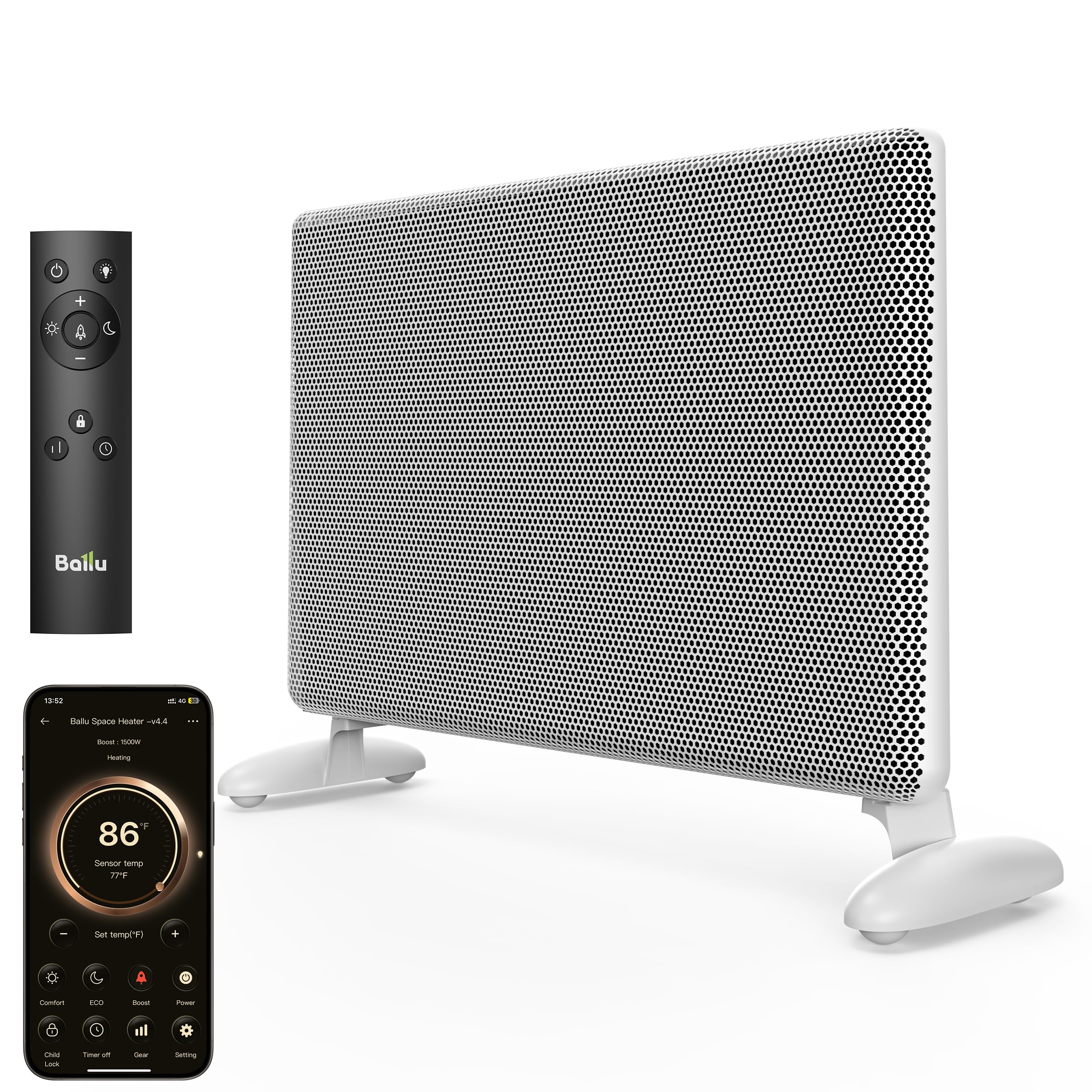 Infrared Space Heater Indoor Use, Large Room Panel Heater with Programmable Thermostat, WIFI App Control,Portable Stand or Wall Mount,Energy Efficient Smart Quiet Heater,Work with Alexa,White