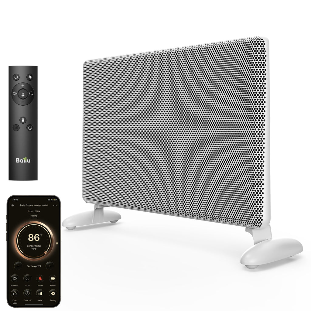 Infrared Space Heater Indoor Use, Large Room Panel Heater with Programmable Thermostat, WIFI App Control,Portable Stand or Wall Mount,Energy Efficient Smart Quiet Heater,Work with Alexa,White