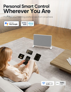 Infrared Space Heater Indoor Use, Large Room Panel Heater with Programmable Thermostat, WIFI App Control,Portable Stand or Wall Mount,Energy Efficient Smart Quiet Heater,Work with Alexa,White