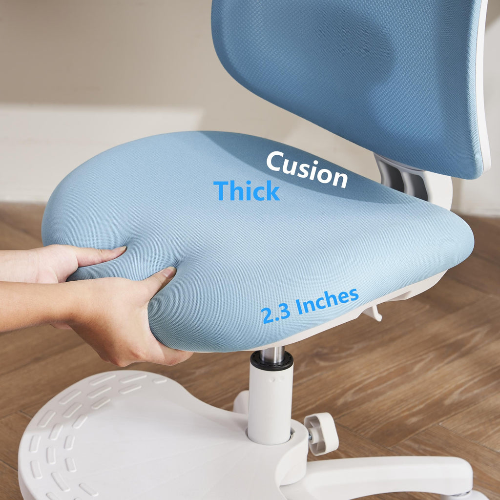 Desk Chair, Ergonomic Study Chair for Kids with Lumbar Support and Footrest, Adjustable Height, Mesh Student Chair with Adjustable backrest, Model Shell (Blue)
