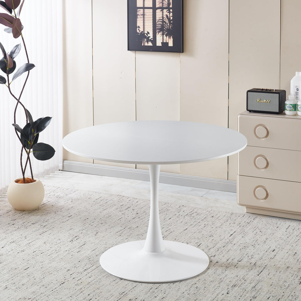 42" Tulip Table for 4-6 Persons Modern Round Dining Room Table, Mid-Century Modern White Small Kitchen Table with MDF Wooden Top, Leisure Coffee Table for Living Room, Dining Room, Office
