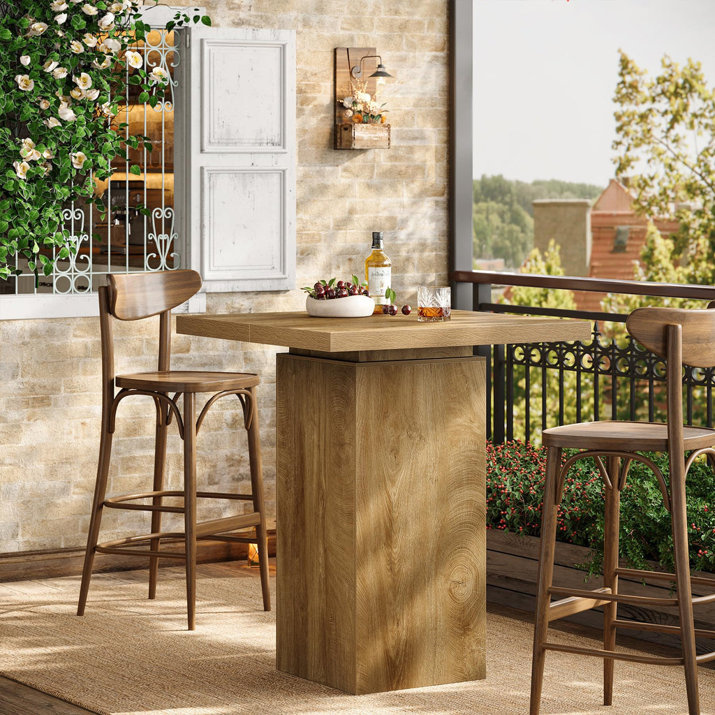Square Bar Table, 39.4" H Industrial High Top Bistro Pub Cocktail Table, Small Counter Height Dining Table for Kitchen Nook, Home Bar, Coffee Corner, Natural Oak
