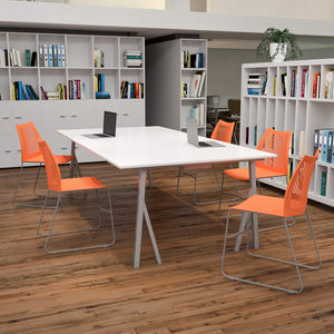 Set of 5 Orange, Hercules Series Contoured Lobby Chairs with Air-Vent Honeycomb Backs, Ergonomic Stacking Chairs for Offices