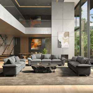 3 Pieces Modular Sectional Sofa Sets, Oversized Couch Set with Loveseats and Armchair, Comfy Cloud Couches with Throw Pillows, 6-Seater Deep Seat Sofa for Living Room, Corduroy Grey