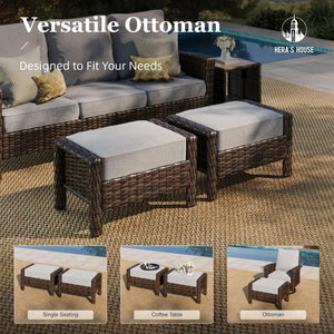 Grey Patio Furniture Set, High Back Wicker Sofa, Swivel Chairs with 5.5