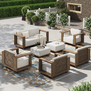 8 Pieces Patio Furniture Set, 4 Outdoor Sectional Rattan Wicker Sofas,2 Swivel Armchairs with 2 Ottomans, All Weather Couch Set with 5.3
