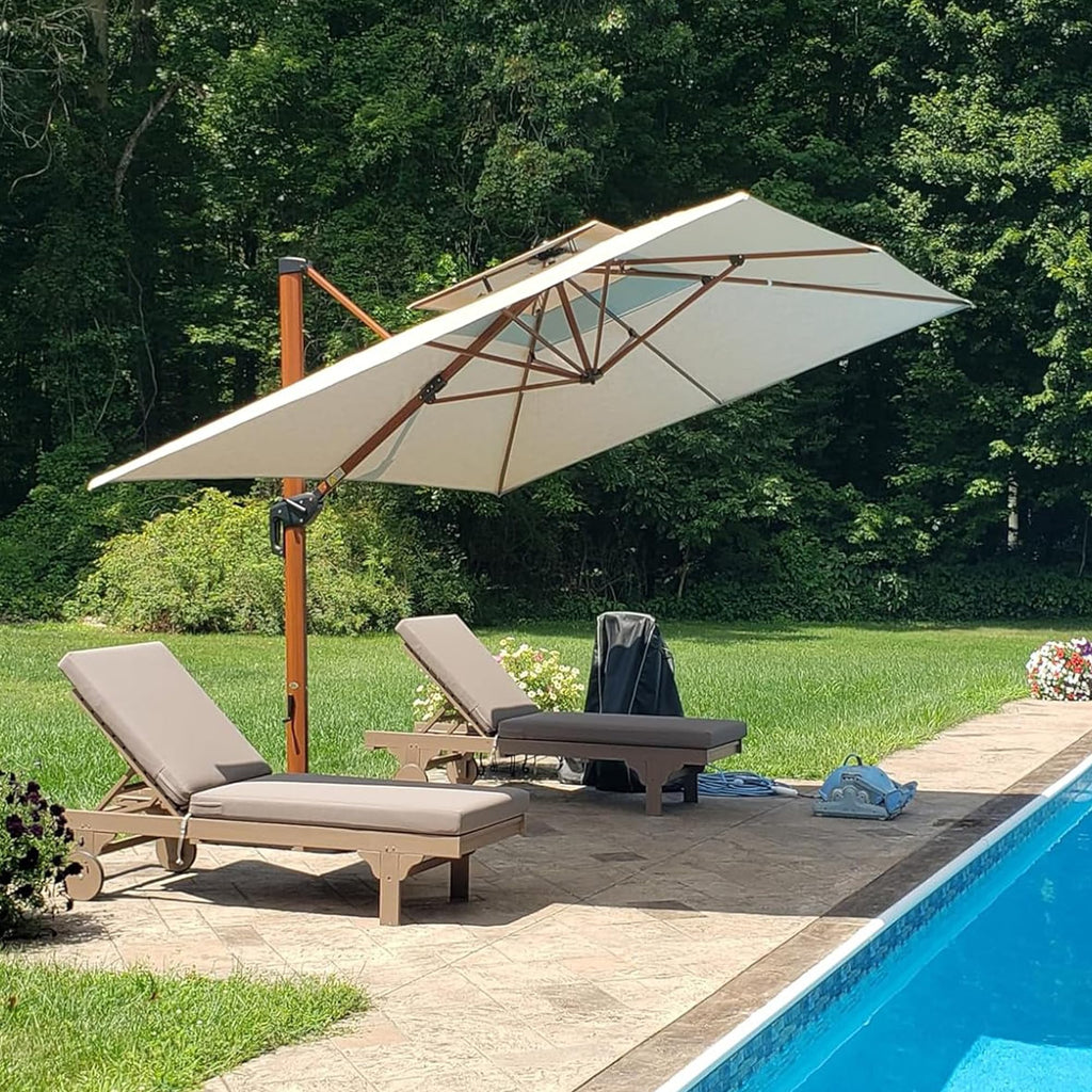 10' X 13' Double Top Deluxe Rectangle Patio Umbrella - Offset Hanging Cantilever Umbrellas in Heather Beige