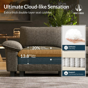 3 Pieces Modular Sectional Sofa Sets, Oversized Couch Set with Loveseats and Armchair, Comfy Cloud Couches with Throw Pillows, 6-Seater Deep Seat Sofa for Living Room, Chenille Ash