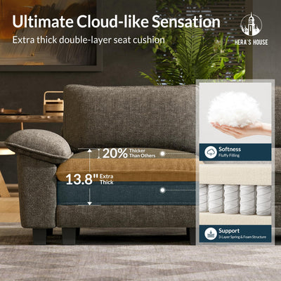 3 Pieces Modular Sectional Sofa Sets, Oversized Couch Set with Loveseat and Armchairs, Comfy Cloud Couches with Throw Pillows, 5-Seater Deep Seat Sofa for Living Room, Chenille Ash