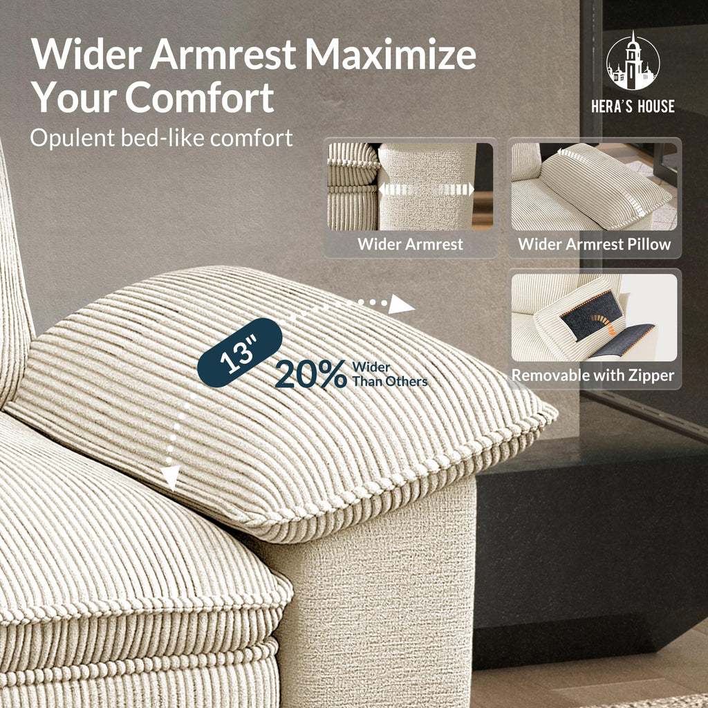 124" Modular Sectional Sofa, Oversized L Shaped Couches for Living Room, Comfy Cloud Couch with Ottoman, 4-Seater Deep Seat Sofa with Throw Pillow, Corduroy and Chenille Beige