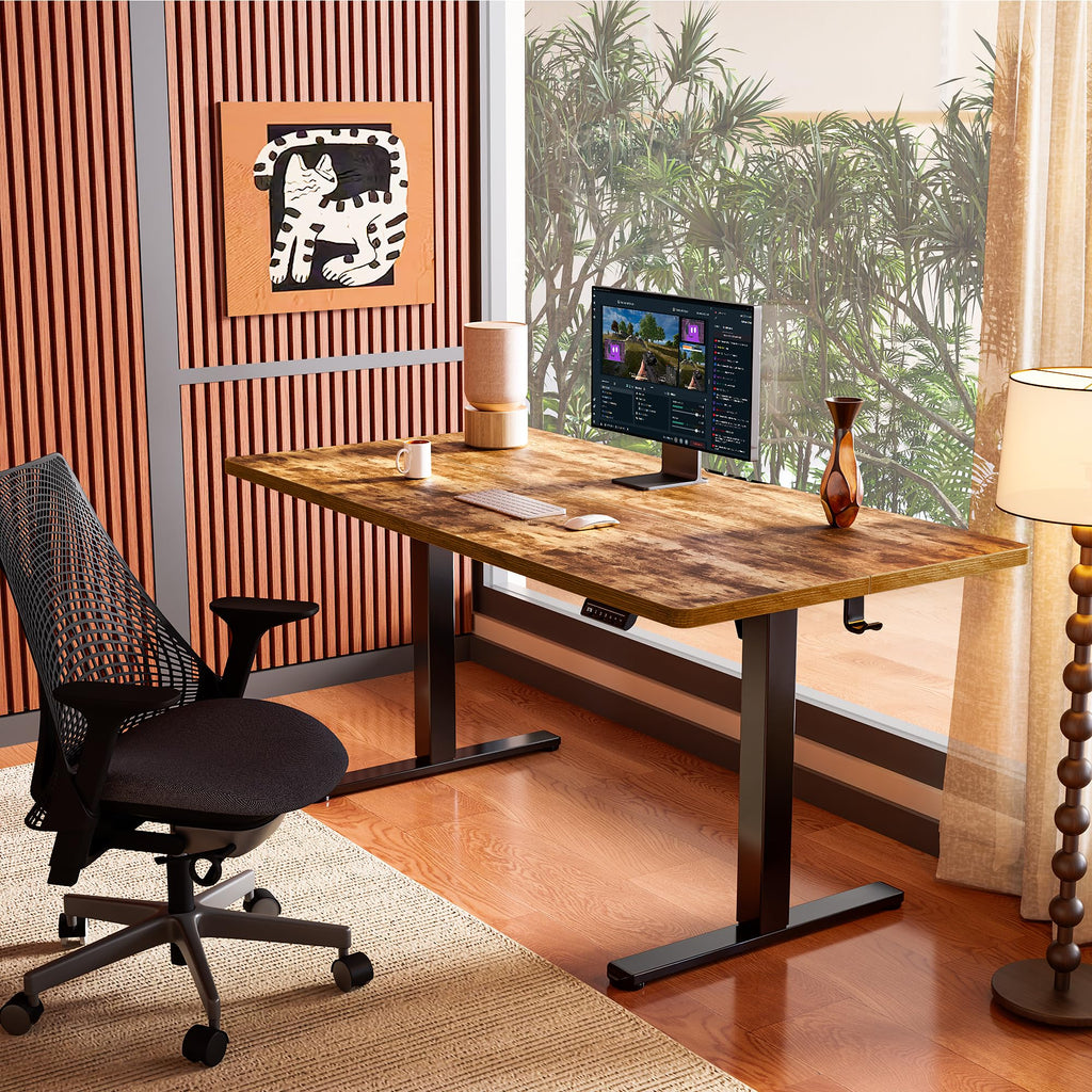 Height Adjustable Electric Standing Desk, 32 x 19 Inches Sit Stand up Desk, Memory Computer Home Office Desk, Vintage Brown