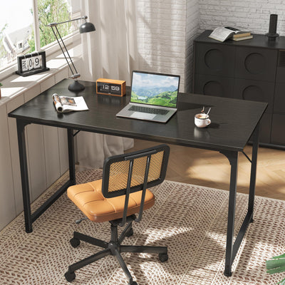 48 Inch Office & Gaming Desk with Storage, Modern Simple Design, Large Legroom, Black Metal Frame
