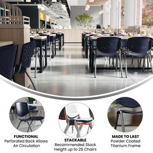 Hercules Series Plastic Contoured Lobby Chairs with Perforated Backs, Ergonomic Stacking Chairs for Offices, Set of 5, Navy