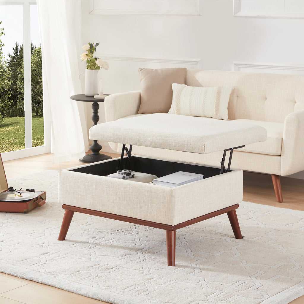 65" W Loveseat Sofa with Ottoman Coffee Table, Mid Century Modern Decor Love Seat Couches and Ottoman with Storage for Living Room, Button Tufted Upholstered Love Seats Furniture Set, Beige