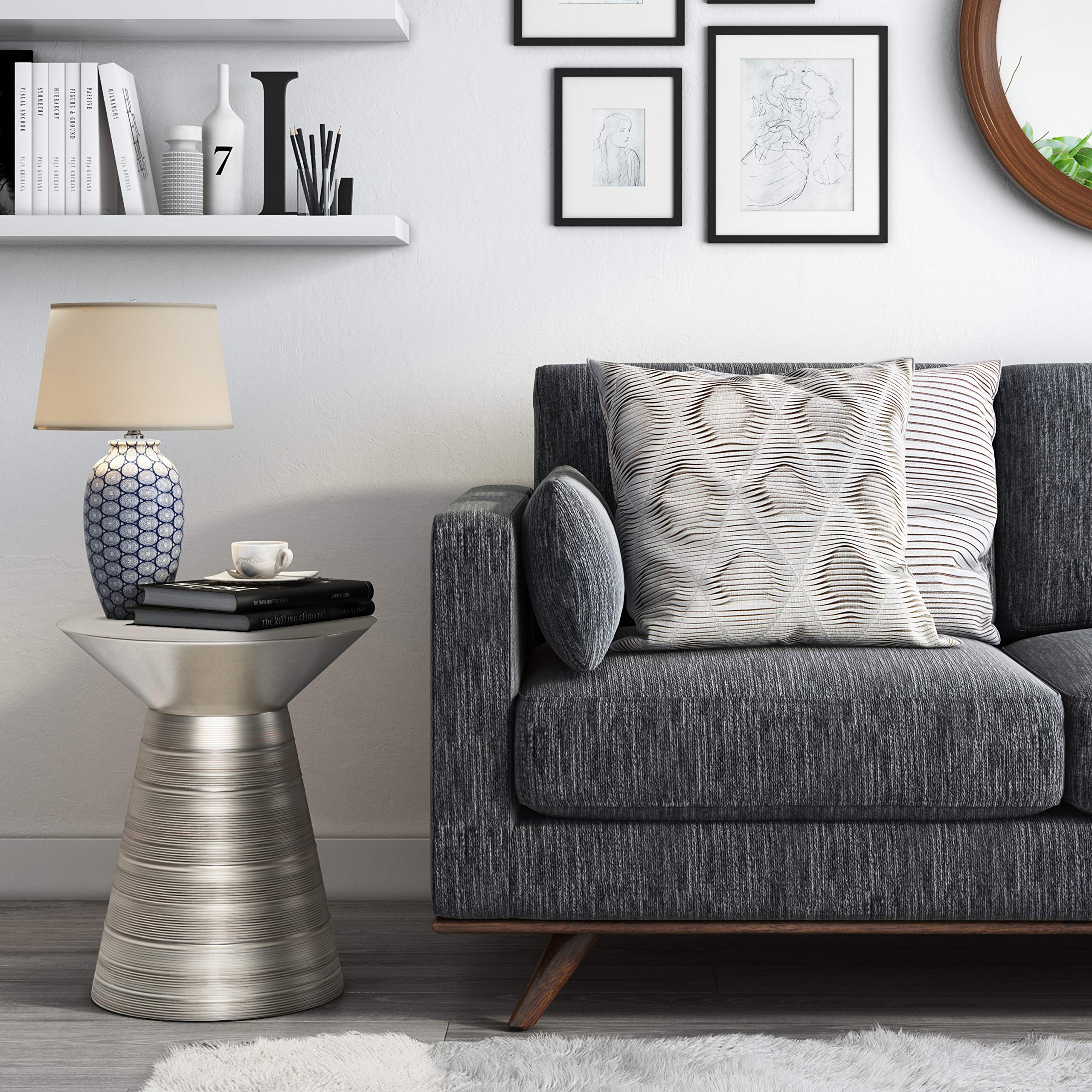 Sheridan Industrial 18 Inch Wide Metal Accent Side Table in Antique Silver, Fully Assembled, For the Living Room and Bedroom