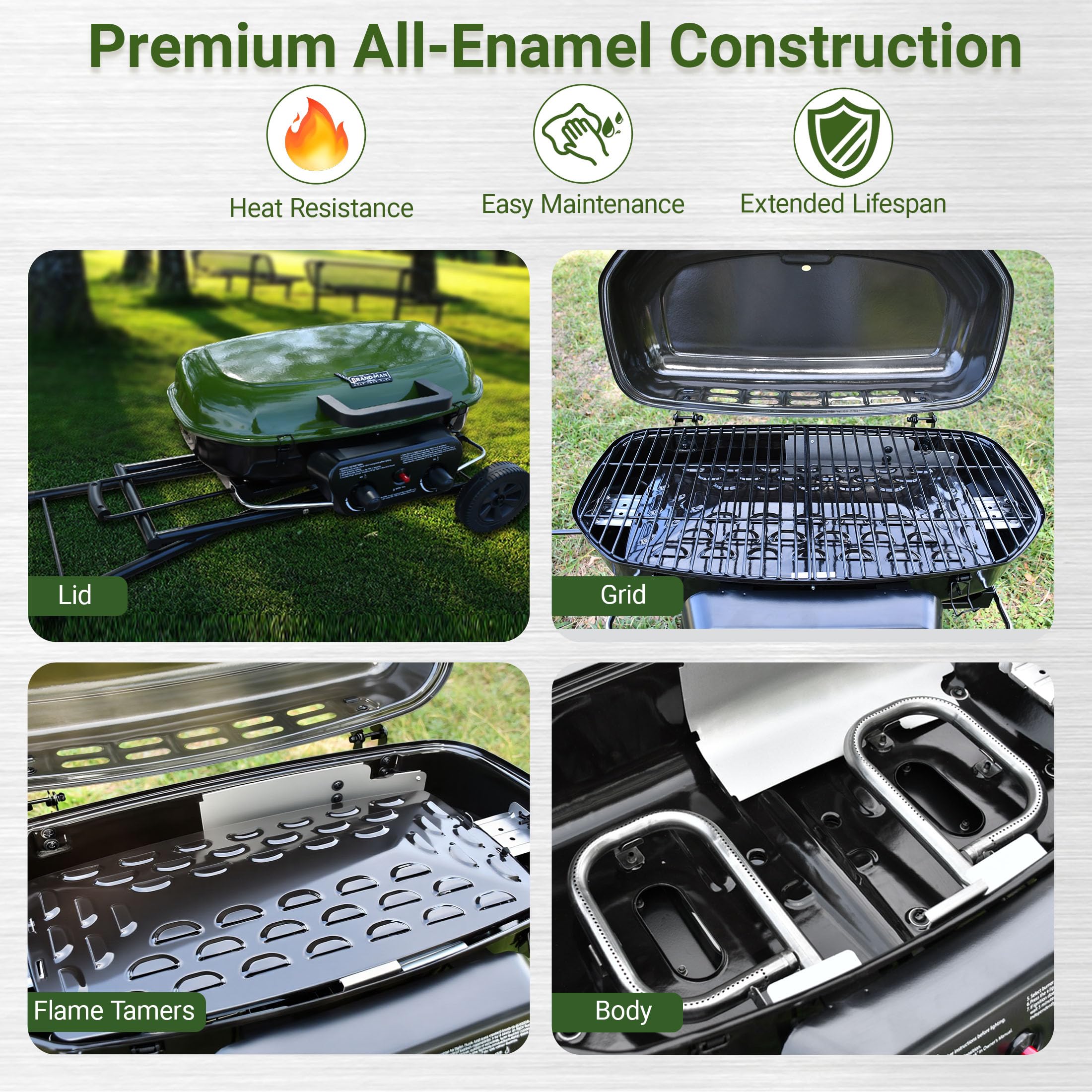 Propane Gas Grill, Portable Standup Grill with Folding Cart & Push-Button Ignition, Ideal for Camping, Tailgating, BBQ, Backyard, Patio & More