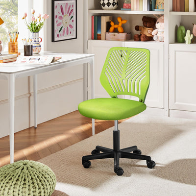 Kids Cute Desk Chair Armless Small Computer Chair with Lumbar Support for Teens Low-Back Bedroom School, Green
