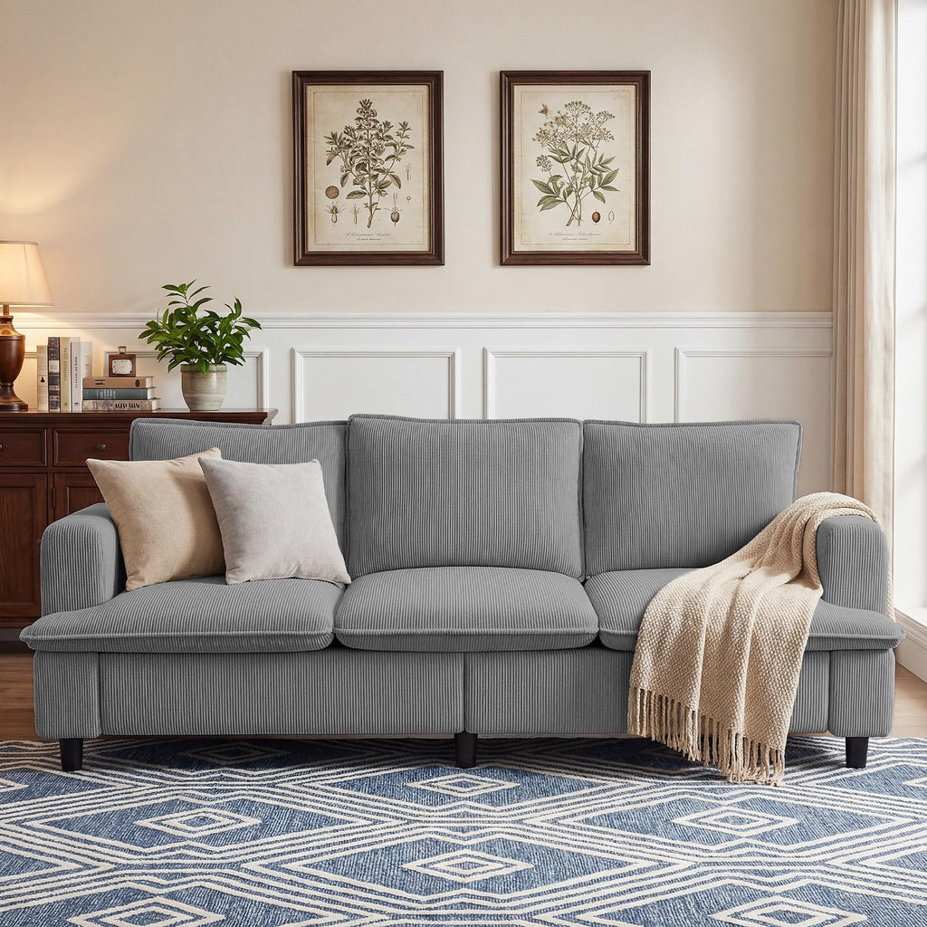 3 Seater Couch, 83" Comfy Corduroy Sofa with Deep Seat, Modern Sofa Couch for Living Room, Office, Bedroom, Apartment (Pillows not Included)