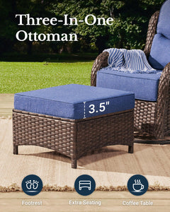 Luxury Patio Furniture Set with 6-inch Thick Cushion, Outdoor High Back Swivel Rocker Patio Chairs, 5PCS Wicker Conversation Set for Deck Yard and Poolside, Blue (V2)