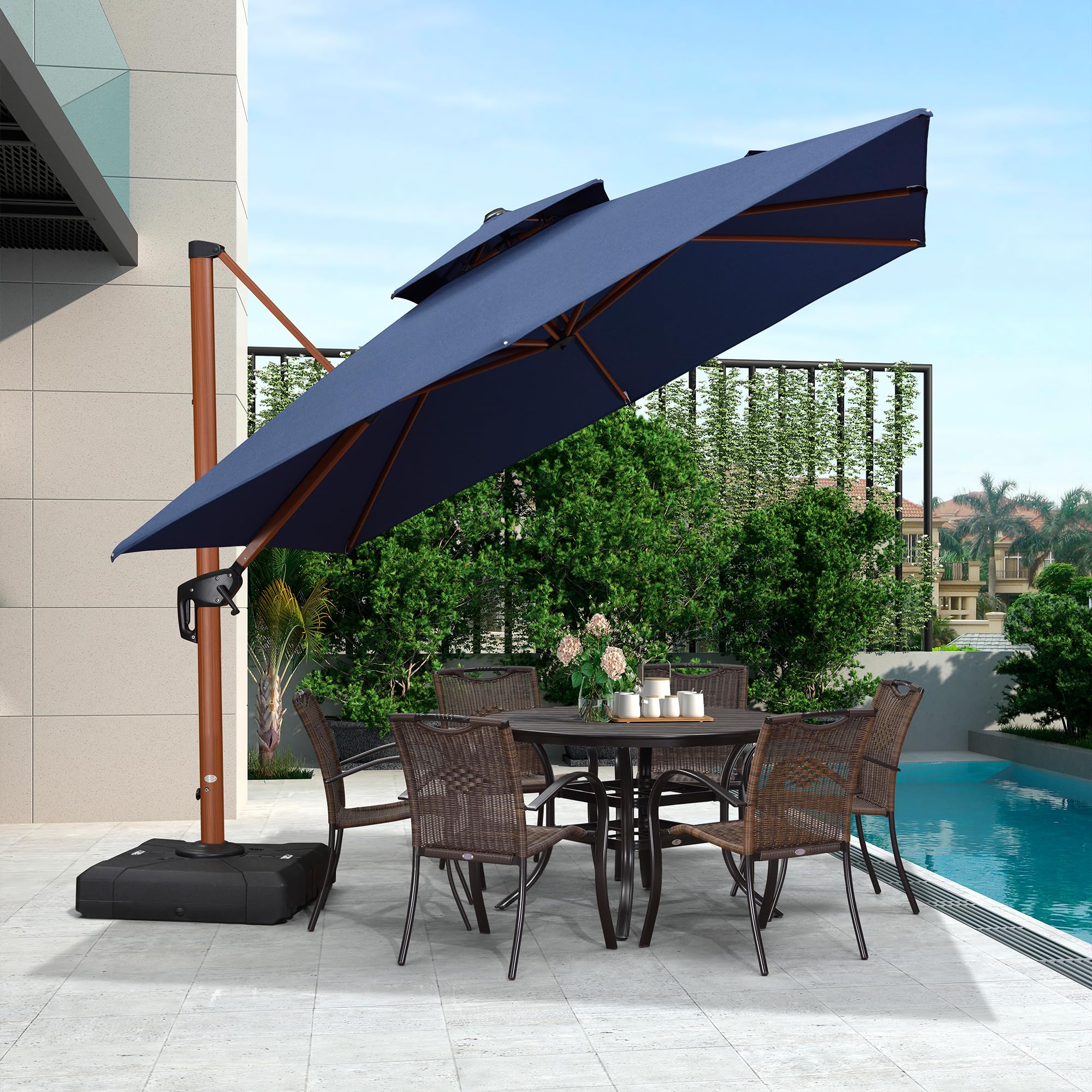 10' X 10' Double Top Deluxe Square Patio Umbrella - Offset Hanging Cantilever Umbrellas in Spectrum Indigo
