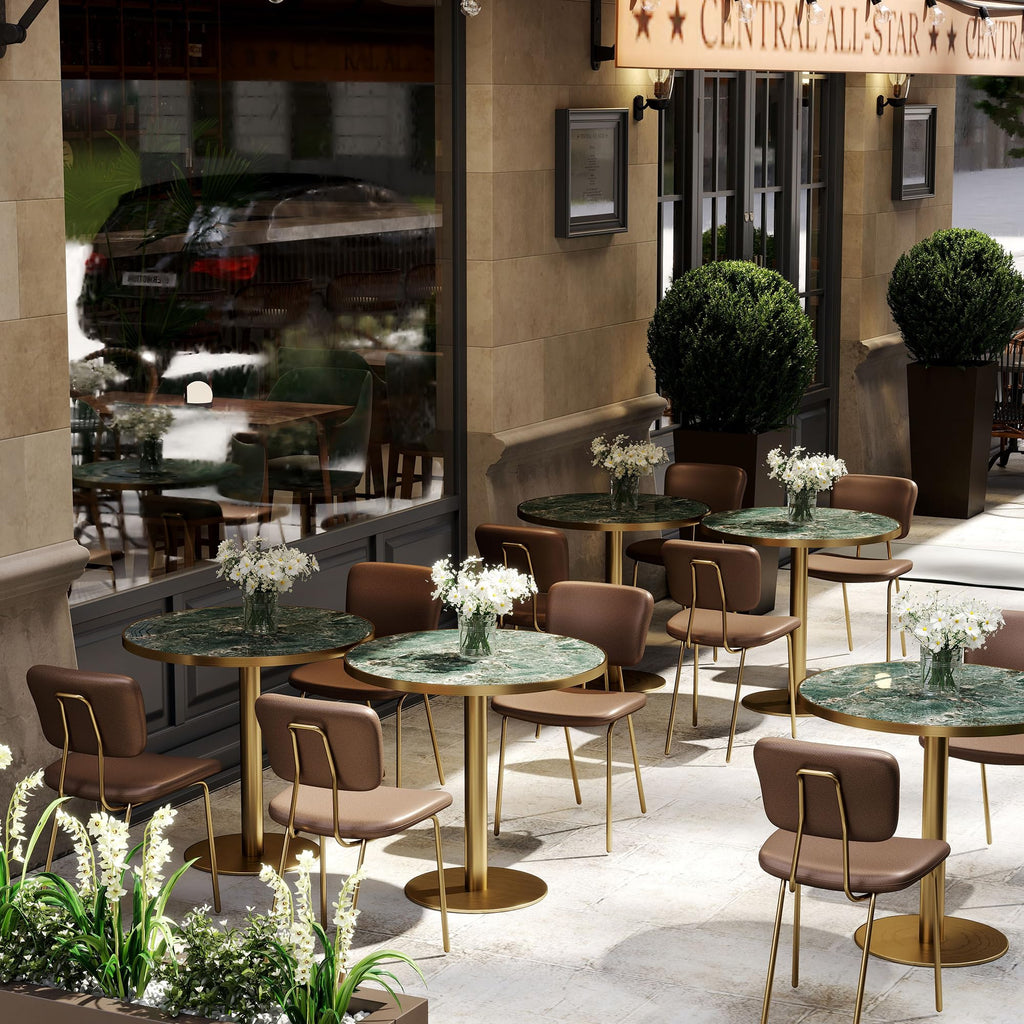 31.5" Tulip Table,Round Kitchen Dining Table for 2-4 with Thick Sintered Stone Top,Titanium Golden Pedestal Base,Heat-Resistant,Bistro Table for Dining Room,Café,Small Space（Emerald Essence）