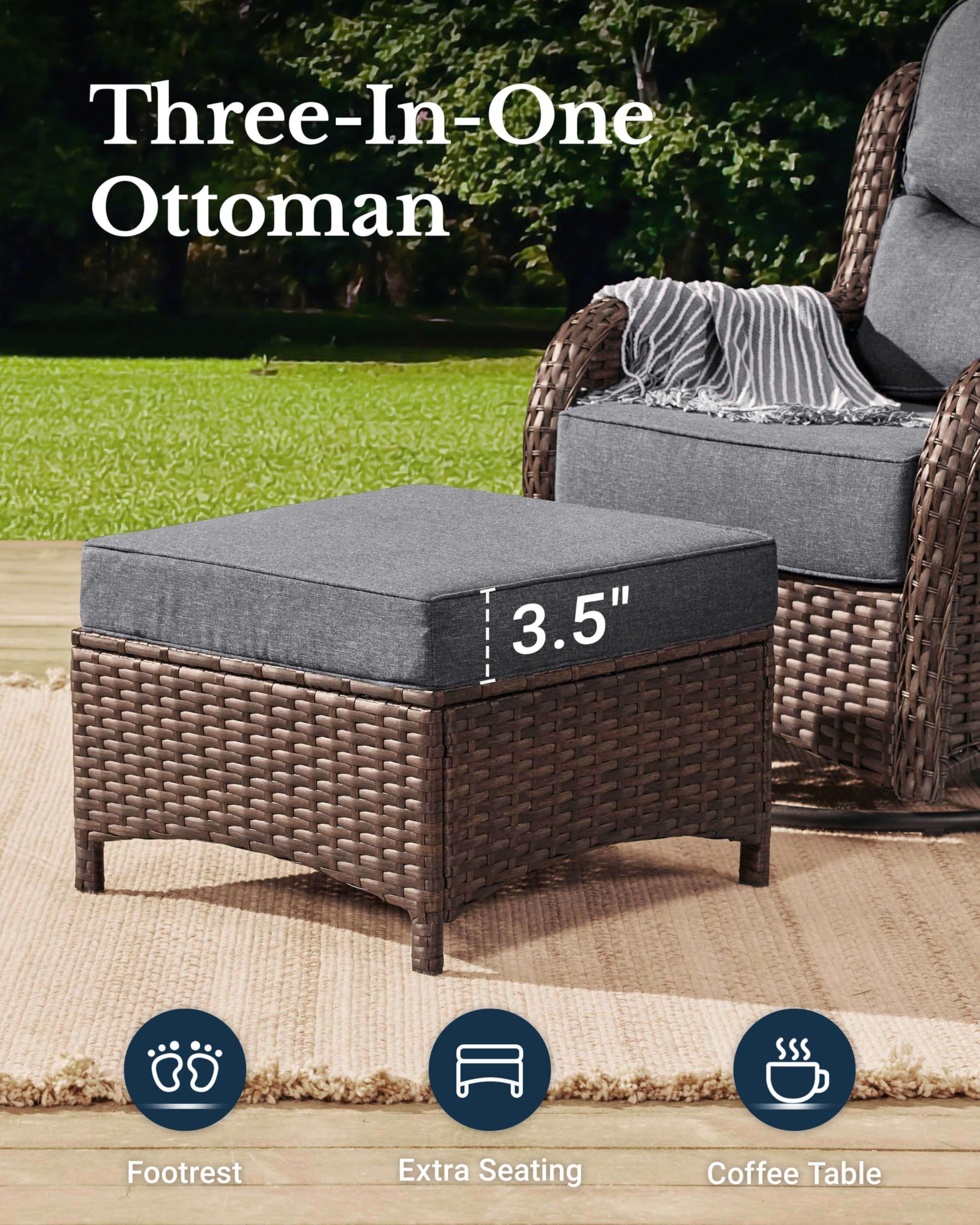 Luxury Patio Furniture Set with 6-inch Thick Cushion, Outdoor High Back Swivel Rocker Patio Chairs, 5PCS Wicker Conversation Set for Deck Yard and Poolside, Dark Grey (V2)