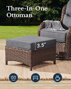 Luxury Patio Furniture Set with 6-inch Thick Cushion, Outdoor Loveseat and High Back Swivel Rocker Patio Chairs, 6PCS Wicker Conversation Set for Deck Yard and Poolside, Dark Grey (V2)
