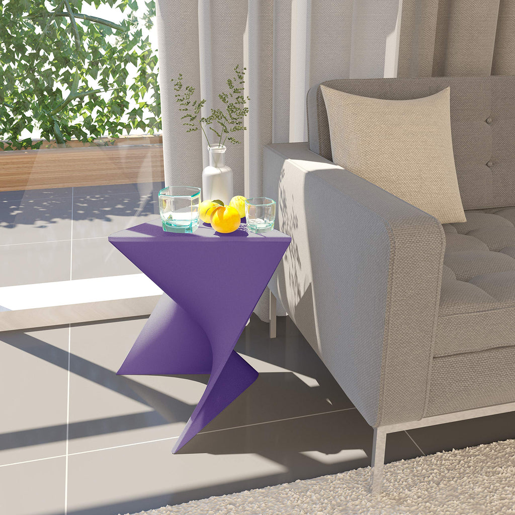 15.75" Triangular Side Table, Stackable Plastic Accent End Table for Indoor & Outdoor Use, Weather-Resistant Modern Patio & Living Room Table, Set of 2, Purple