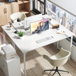 Computer Desk, 55 Inch Home Office Desk, Gaming Writing Work from Home Study Desk, Large Legroom, Sturdy Metal Frame, Modern Simple, White