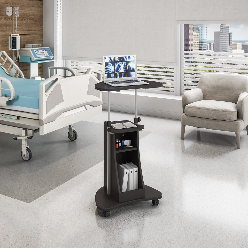 Sit-to-Stand Rolling Adjustable Height Laptop Cart with Storage, Graphite, 22 x 16 x 46