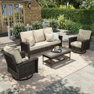 High Back Patio Furniture Set with Swivel Chairs, Outdoor Wicker Conversation Sets with 5.5