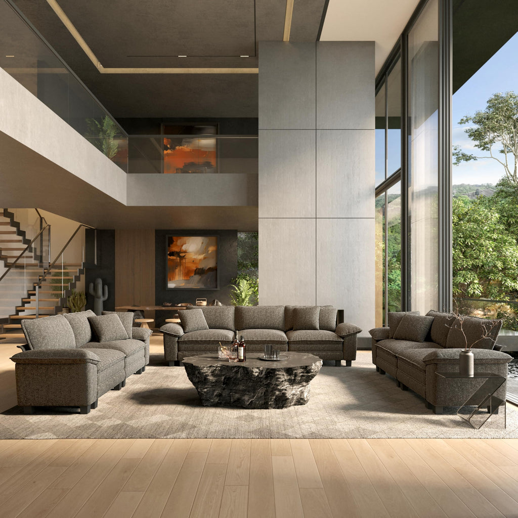 2 Pieces Modular Sectional Sofa Sets, Oversized Couch Set with Loveseat and Armchair, Comfy Cloud Couches with Throw Pillows, 3-Seater Deep Seat Sofa for Living Room, Chenille Ash