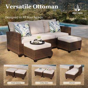 Patio Furniture Set, Outdoor Wicker Furniture with Fire Pit, 8 Pieces Deep Seating Outdoor Conversation Sofa Sets with Thick Cushions for Deck Backyard Lawn, Beige