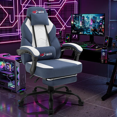 Video Gaming Chair for Adults, Computer Chair with Footrest and Ergonomic High Back, Big and Tall Gamer Chair with Massage Lumbar Support (Light Blue Fabric)
