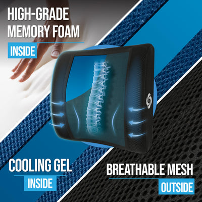Cooling Memory Foam Lumbar Support Pillow for Office Chair, Gaming Chair & Car Seat Automotive Ergonomic Back Cushion, Home Office Essentials, Sitting Comfort and Posture Relief Back Support