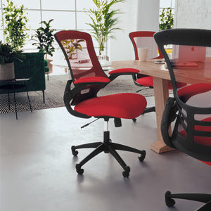 Mid-Back Red Mesh Swivel Ergonomic Task Office Chair with Flip-Up Arms