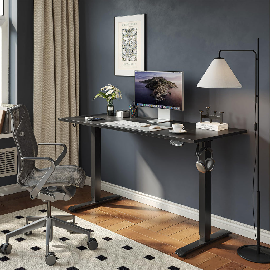 Electric Standing Desk, 48 x 24 Inches Height Adjustable Desk, Sit Stand up for Work Office Home, Ergonomic Rising Computer Table with Memory Preset, Black