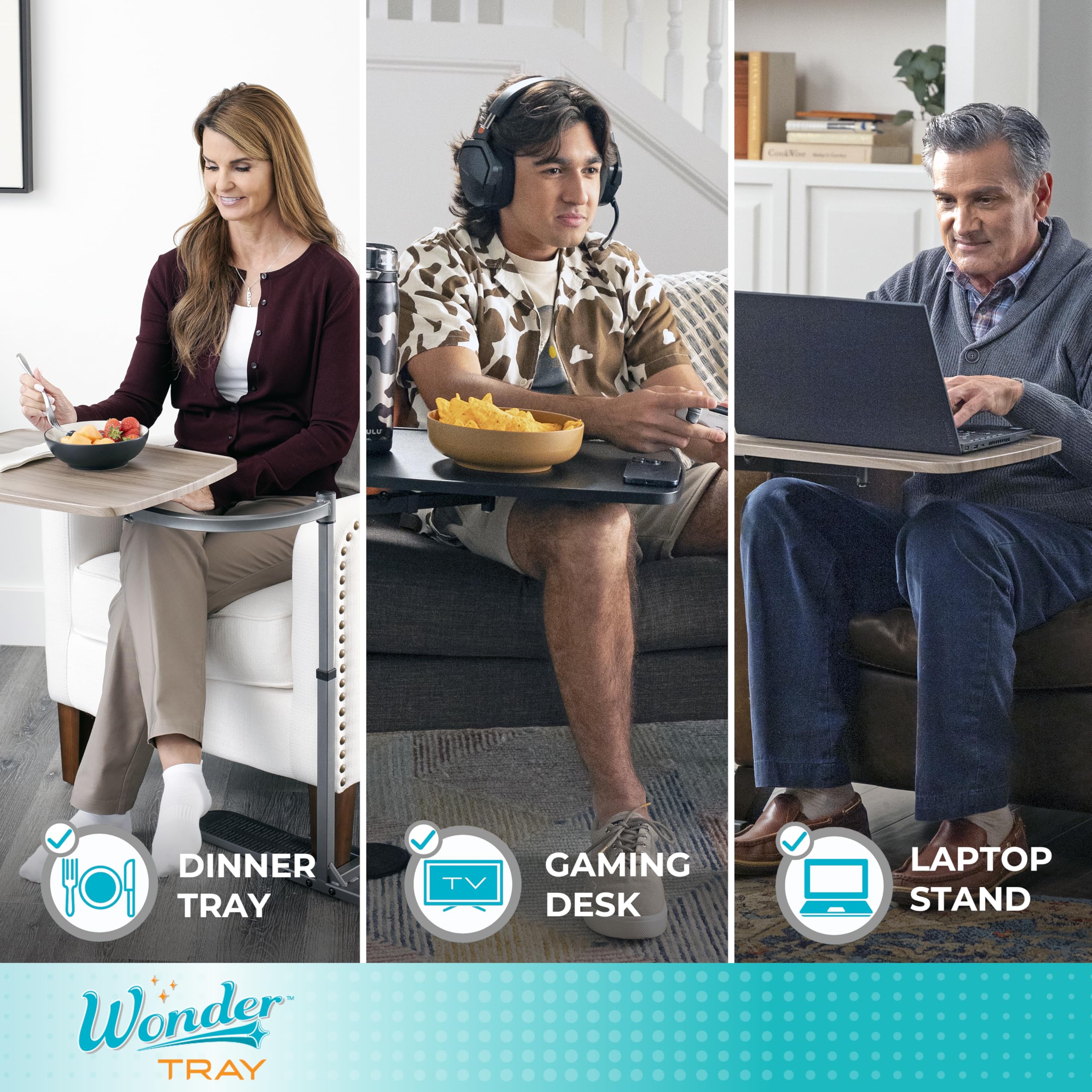 Wonder Tray, Adjustable Swivel Table, Large Laptop Stand, Couch Desk, Side Tables & Gaming Bench, TV-Trays for Eating on Couches, Chairs, Recliners, Maple