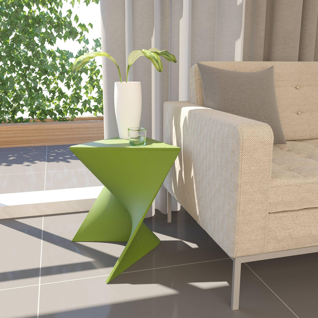 15.75" Triangular Side Table, Stackable Plastic Accent End Table for Indoor & Outdoor Use, Weather-Resistant Modern Patio & Living Room Table, Set of 4, Green