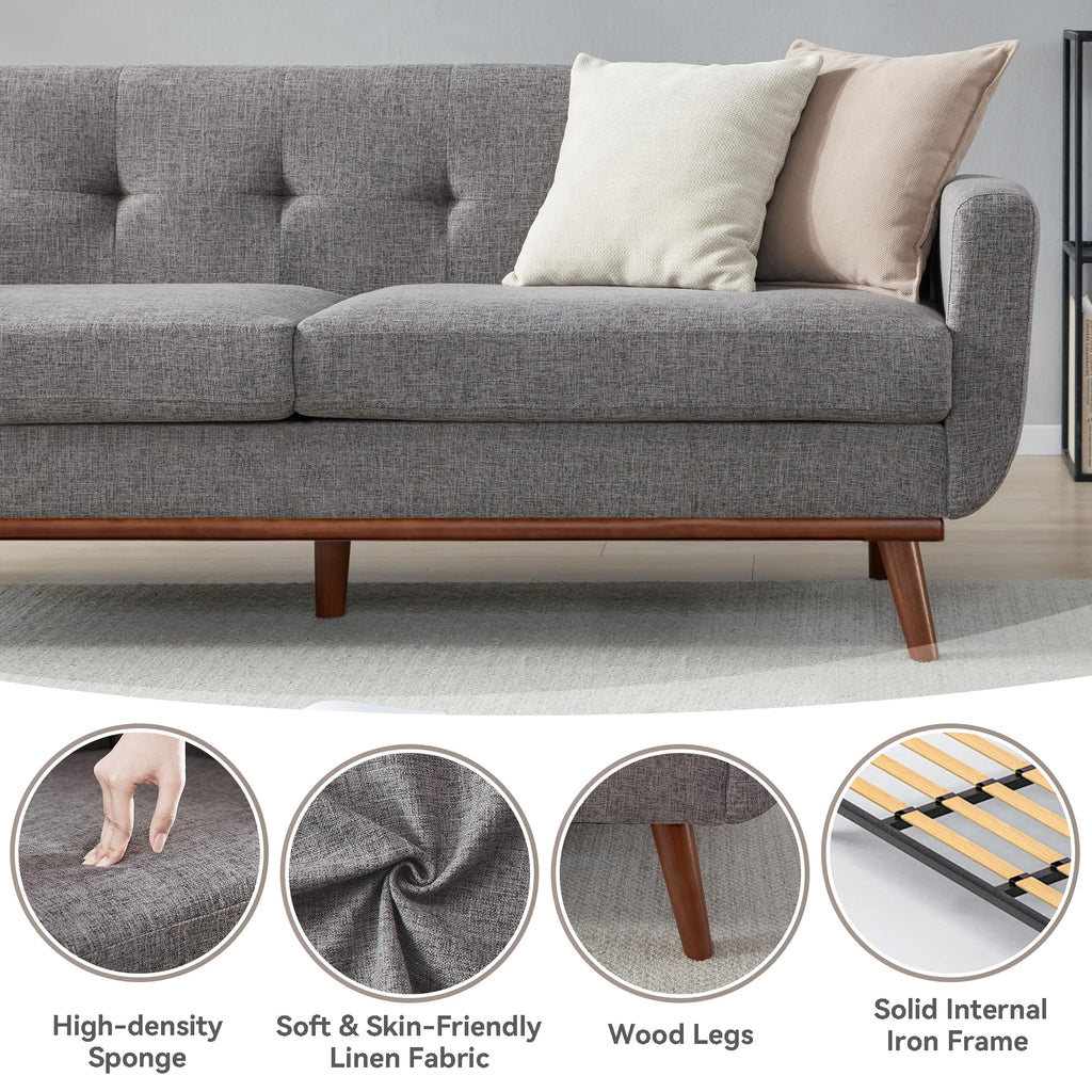 77.2" W Loveseat Sofa, Mid Century Modern Decor Love Seat Couches for Living Room, Button Tufted Upholstered Furniture, Solid & Easy to Install Small Couch for Bedroom Office Apartment, Gray