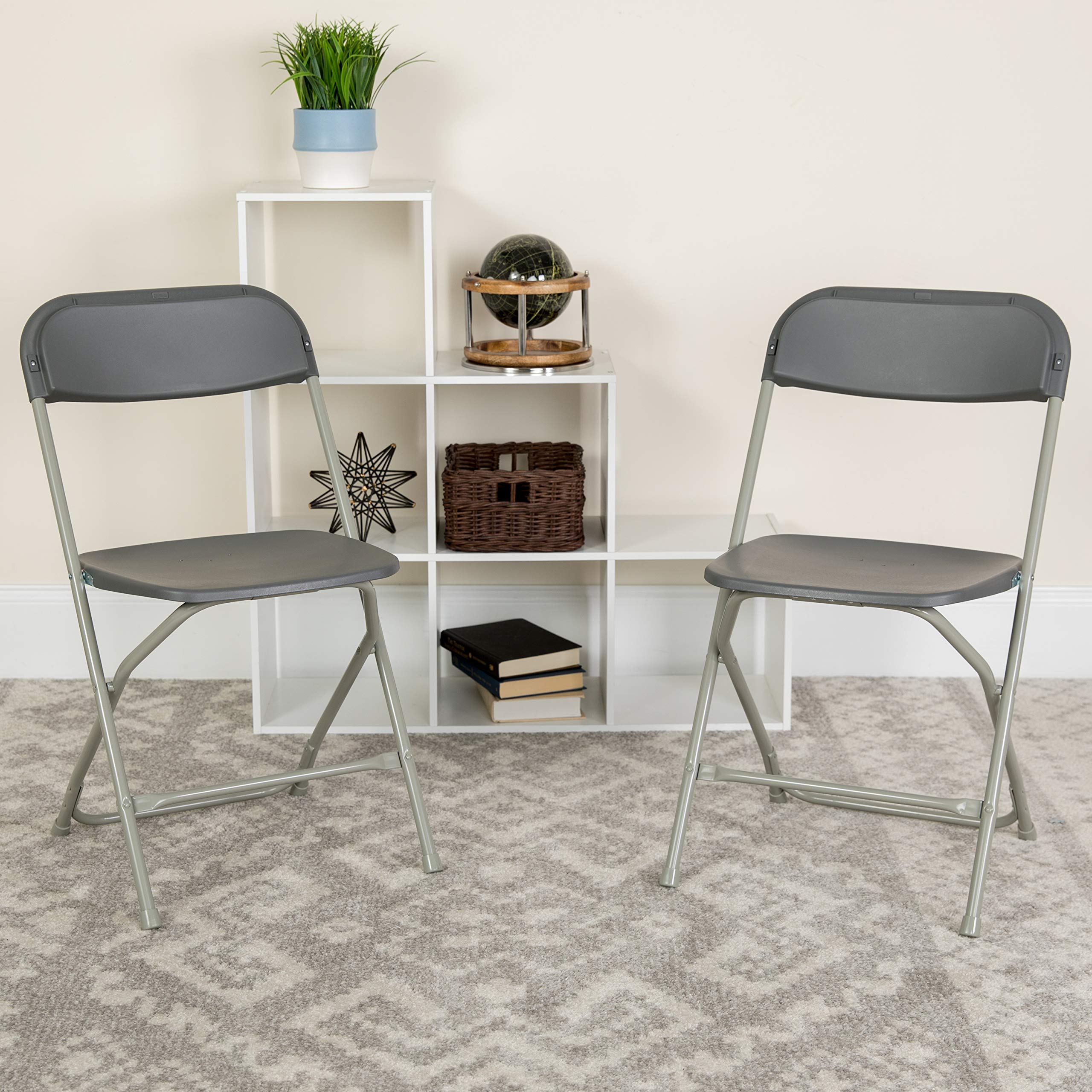 Hercules Series Plastic Folding Chair - Grey - 650LB Weight Capacity Comfortable Event Chair - Lightweight Folding Chair